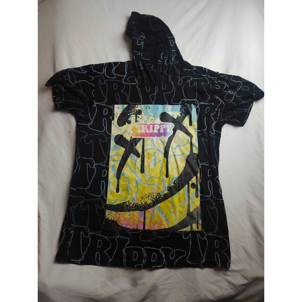 Legend Trippy Smiley Face Graphic Tee Large Black Graphic Print Y2K Streetwear‎